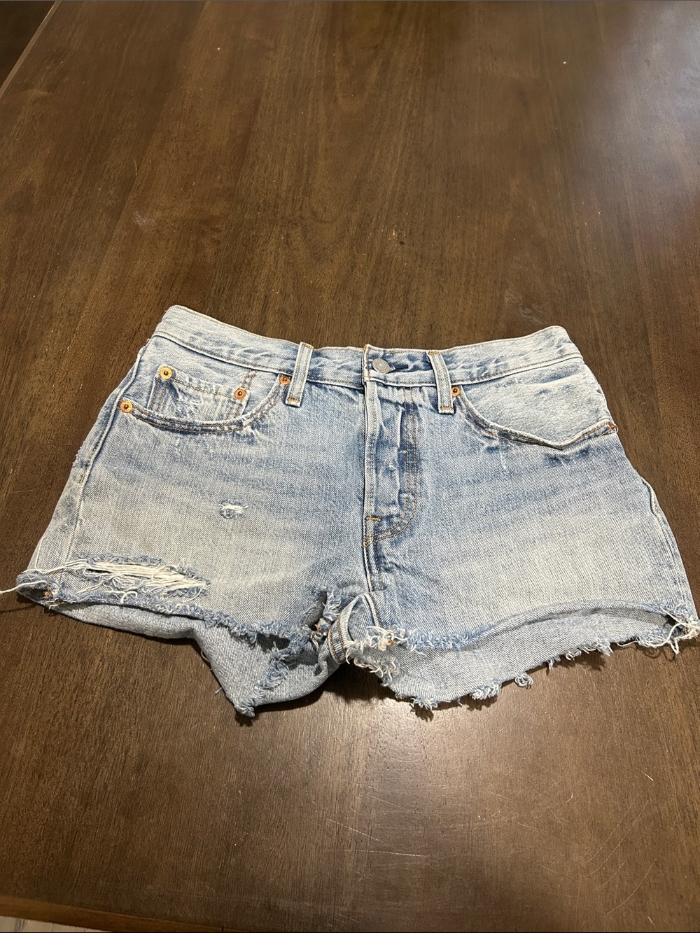 Levi's Light Blue Frayed Hem Denim Shorts